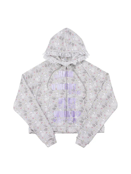 Print Lace-Trimmed Sweatshirt【s0000014094】