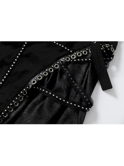 Asymmetric Leather-Satin Skirt【s0000013944】