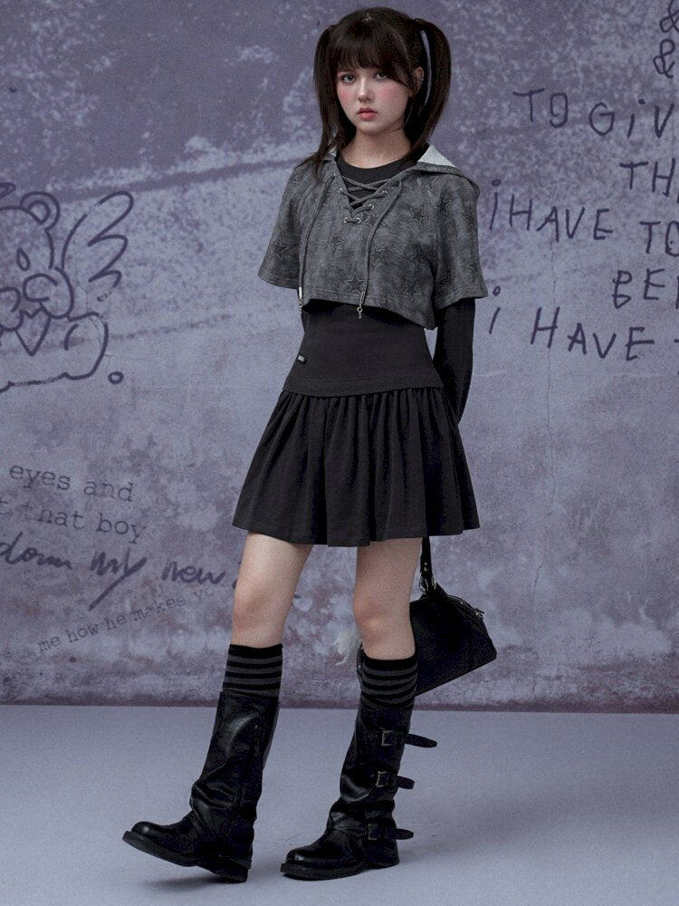 Gray Star Cat Ear Two-Piece Dress【s0000015441】