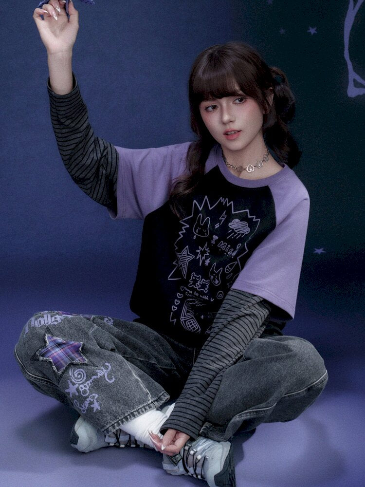 Graffiti Fake Two Purple T-Shirt【s0000015445】