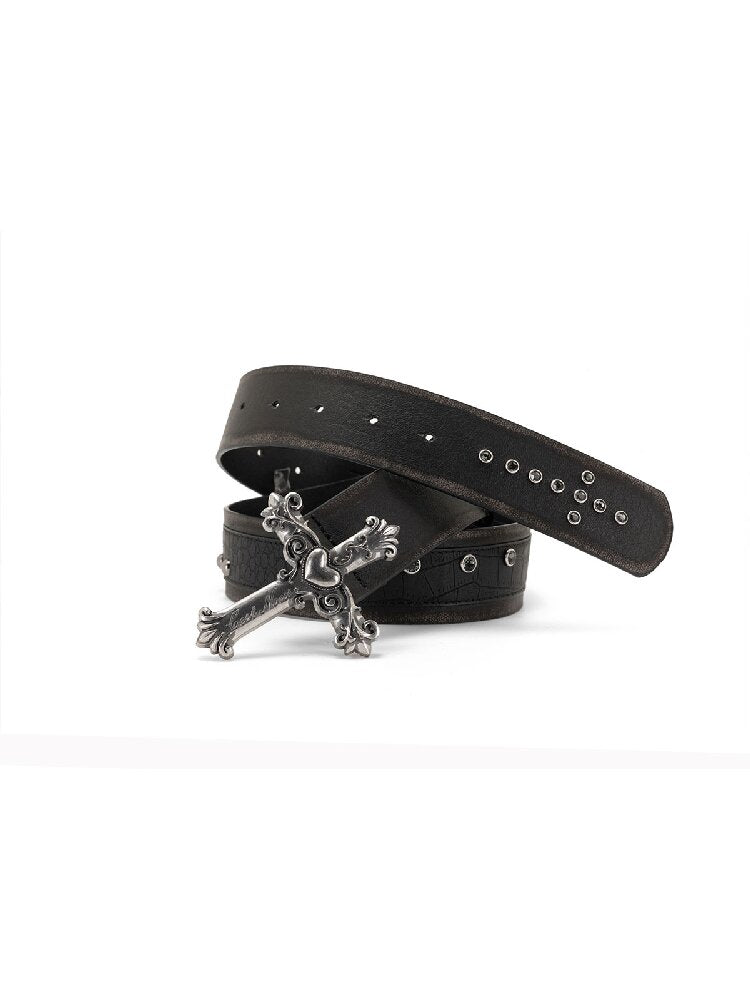 Rusted Cross Carved Buckle Belt【s0000018521】