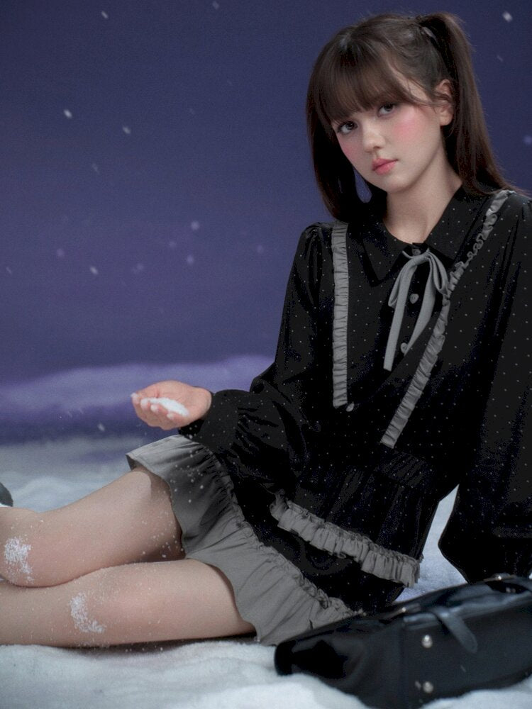 Dark Gray Polka Dot Shirt Dress【s0000015447】