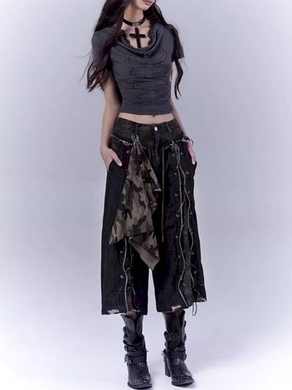 Openwork cross print lace T-shirt【s0000012847】