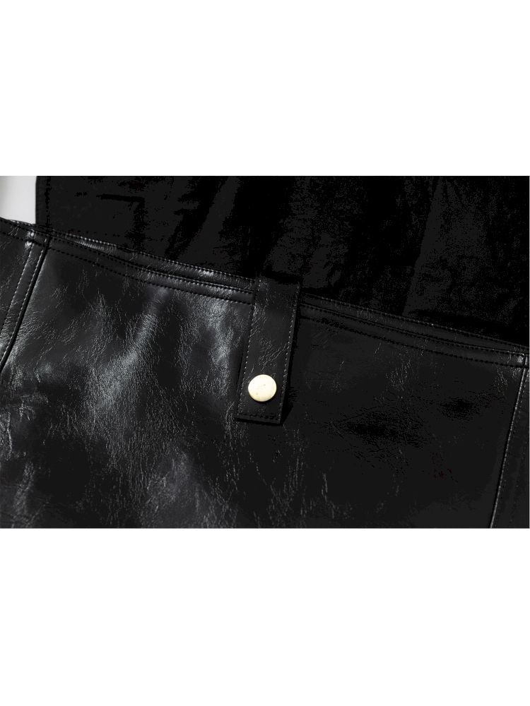 Gold foil print heavy-duty leather shoulder bag【s0000012778】