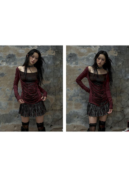 Lace Splicing Plaid Pleated Skirt【s0000009749】