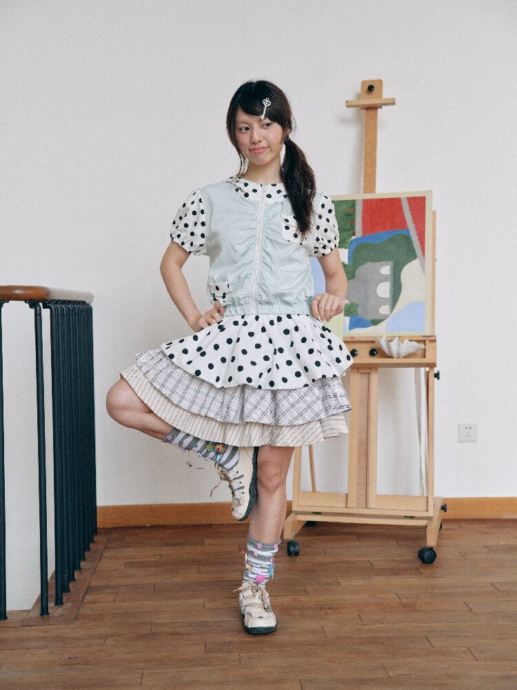 Layered Polka Dot Midi Skirt【s0000018709】