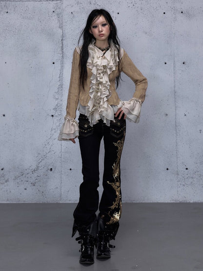 Ruffled Chiffon Flared Cardigan【s0000015548】