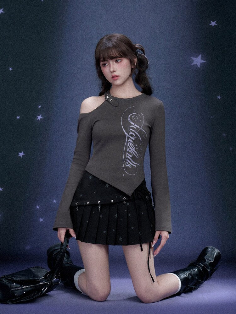 Gray Printed Long Sleeve T-shirt【s0000015758】