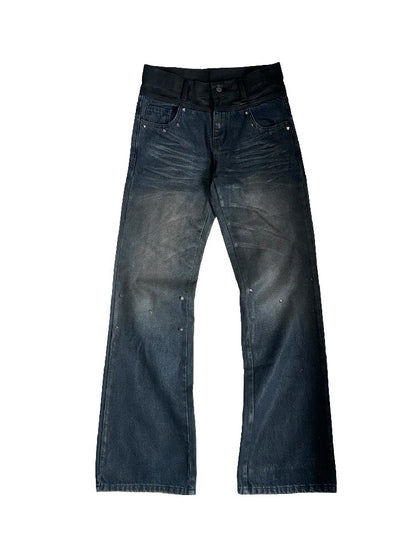 Pleated Patchwork Suede Flared Jeans【s0000019275】