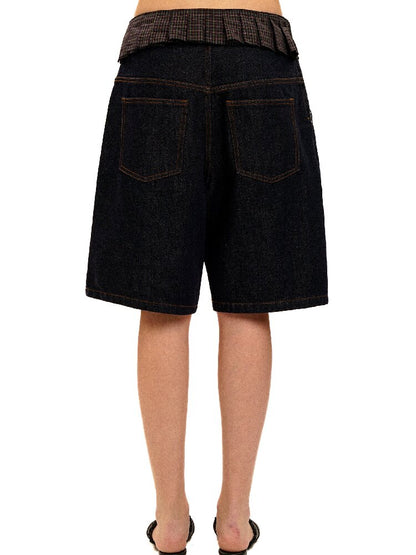Pleated Plaid Straight Leg Jeans【s0000017912】