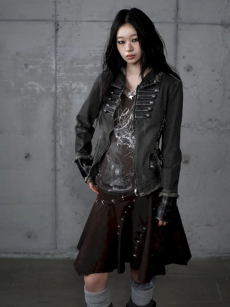 Denim Detachable Slim-Fit Hooded Jacket【s0000013951】