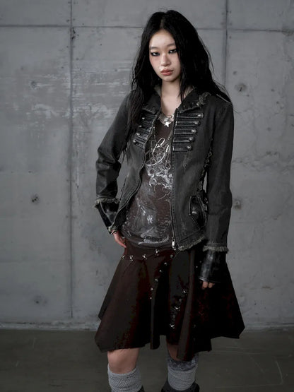 Denim Detachable Slim-Fit Hooded Jacket【s0000013951】