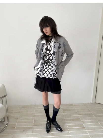 Graffiti-Print Knit Cardigan Sweater【s0000014202】