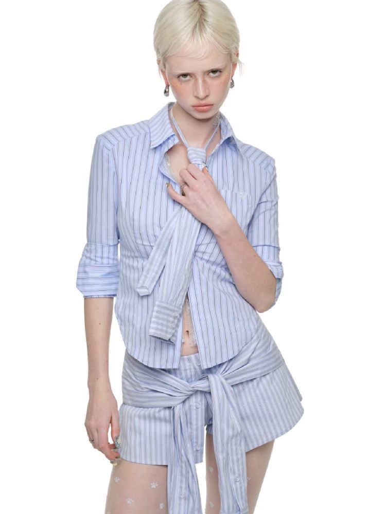 Tie Striped Shirt Low Waist Short Skirt【s0000011607】