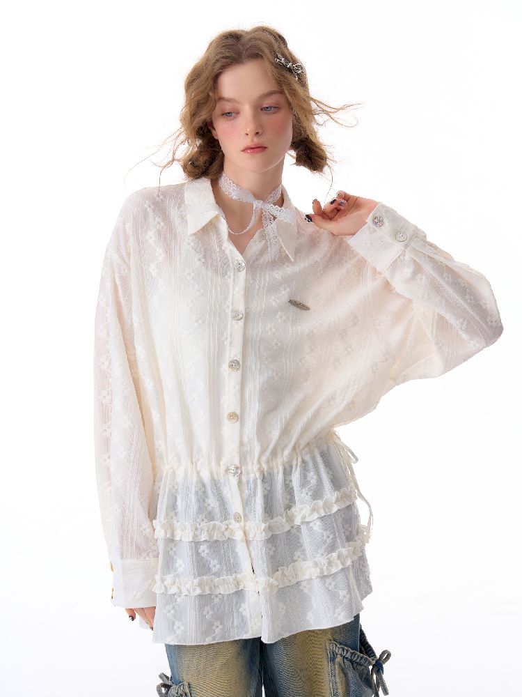 Waisted Lace Long Sleeve Blouse【s0000011680】