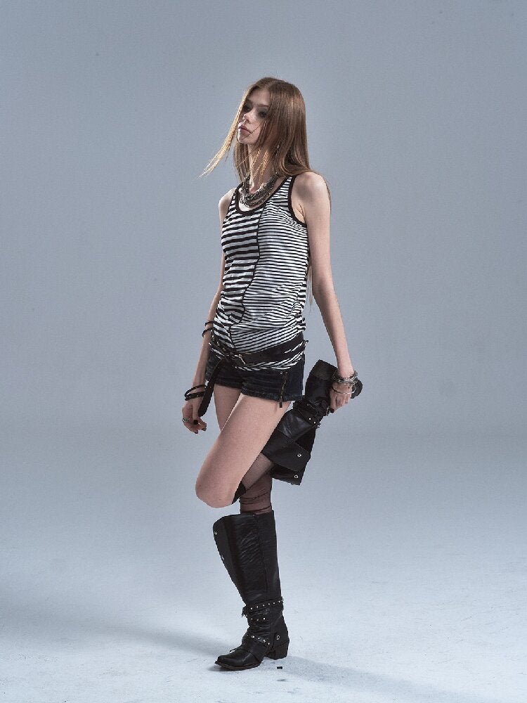 Pinstripe Panel Asymmetric Vest【s0000016901】