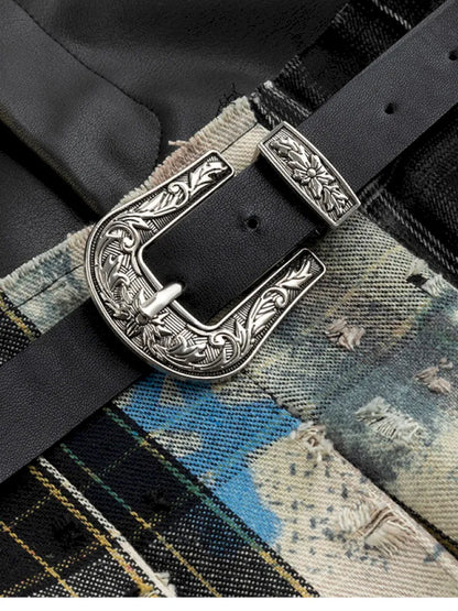 Checkered Belt Pleated Skirt【s0000013962】