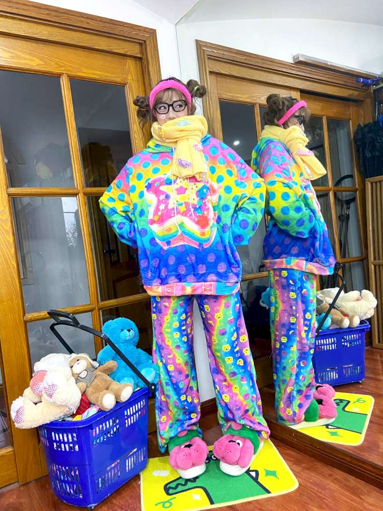 Y2K Cat Print Loose Fleece Trousers【s0000014637】