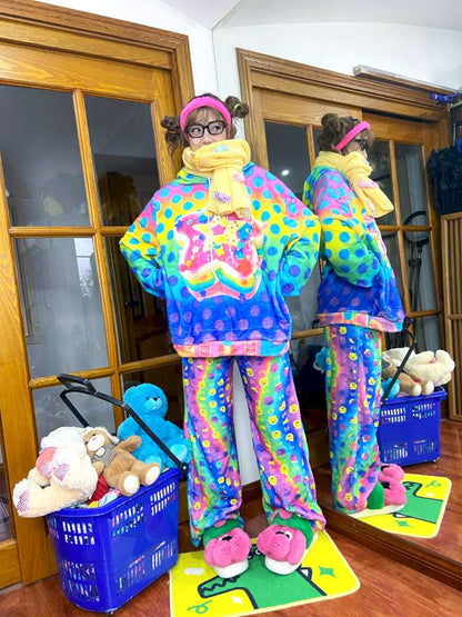 Y2K Cat Print Loose Fleece Trousers【s0000014637】