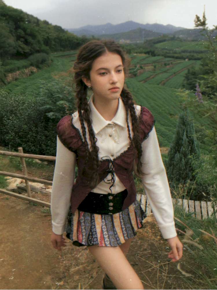 Blue Plaid Polka Dot Long Shirt【s0000014902】