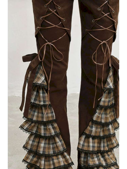 Plaid Strap Vintage Lace Slacks【s0000014832】