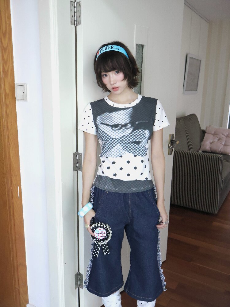 Antique Polka Dot Cat Print Top【s0000018678】