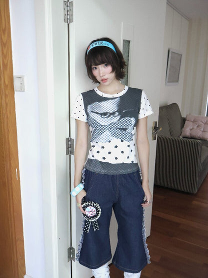 Antique Polka Dot Cat Print Top【s0000018678】