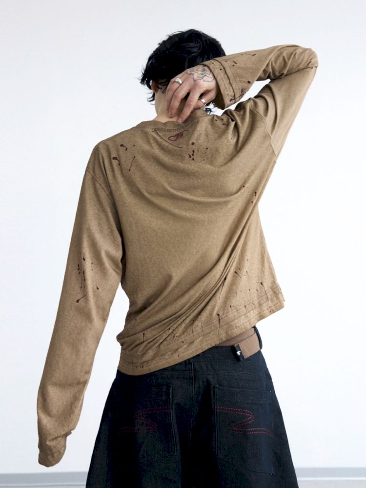 Splash Ink Print Long Sleeve Tee【s0000012471】