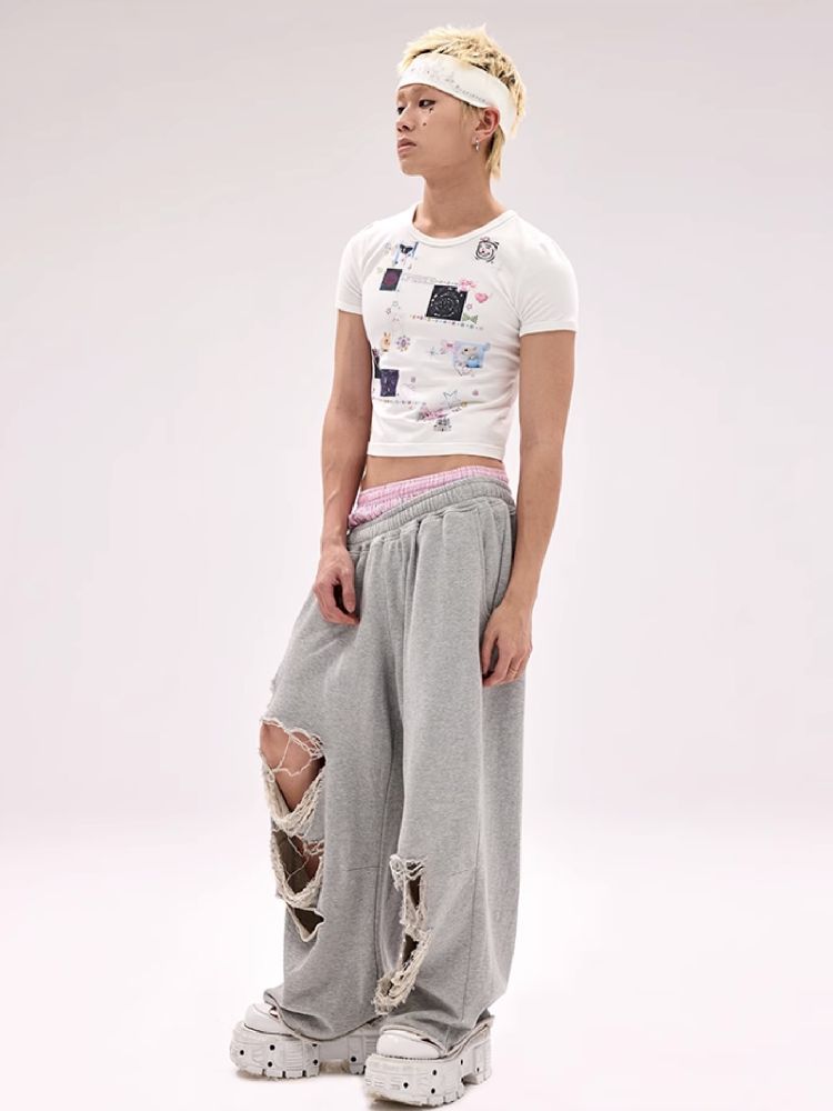 Sticker Printed Rhinestone T-Shirt【s0000011794】