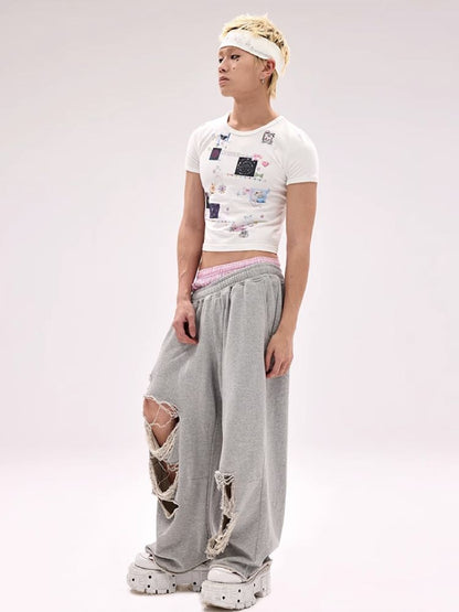 Sticker Printed Rhinestone T-Shirt【s0000011794】