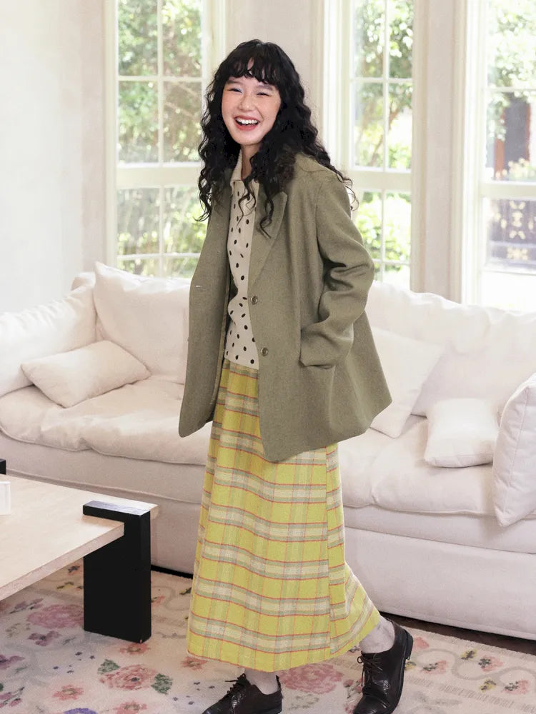 Retro Versatile Wool Plaid Long Skirt【s0000013993】