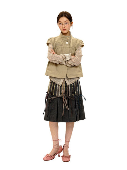 Fake Plaid Lace Pleated Skirt【s0000016088】