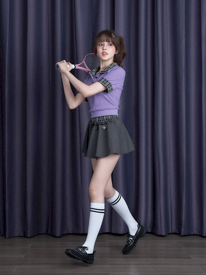 Plaid Patchwork Short Sleeve T-Shirt【s0000012076】