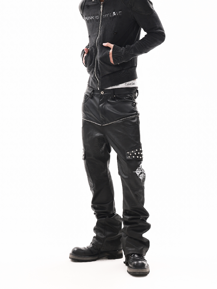 Waxed Leather Patchwork Jeans【s0000018347】