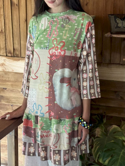 Color block print loose cake skirt【s0000012771】