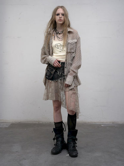 Polka dot plaid sun loose shirt【s0000012622】