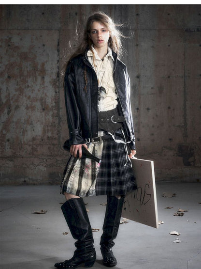 Loose black myriad leather jacket【s0000013885】