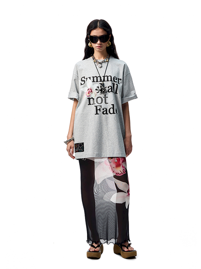 Floral letter print oversize big t-shirt【s0000012400】