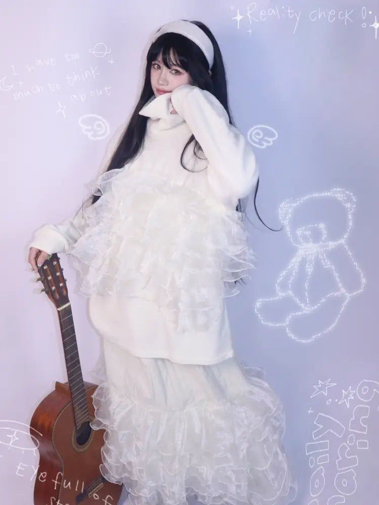 Granulated Sweatshirt with Lace Trim【s0000014345】