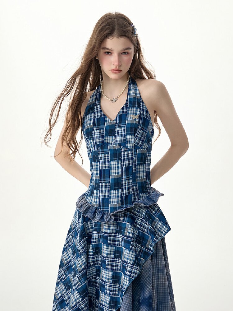 Patchwork Halter Irregular Dress【s0000017301】