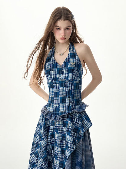 Patchwork Halter Irregular Dress【s0000017301】