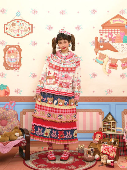 Red Navy Blue Lace Knitted Skirt【s0000015569】