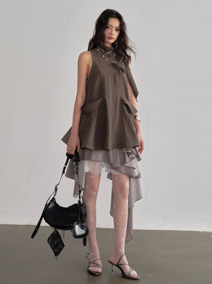 Earth Color Detachable Cape Sundress【s0000015692】