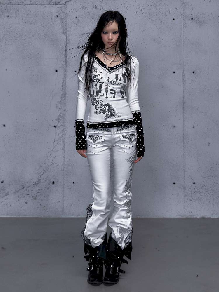 Retro Punk V-Neck Stretch T-Shirt【s0000014928】