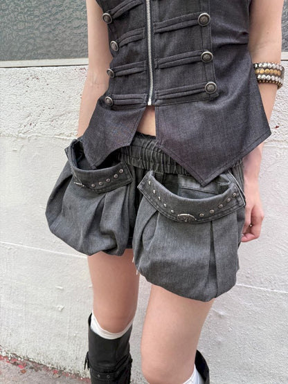 Washed Cotton Mid-Rise Shorts【s0000012834】