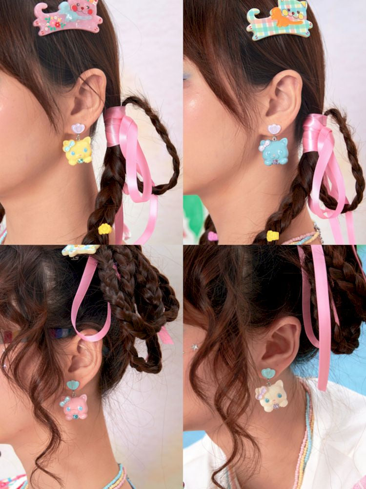 CAT RESIN COLOURFUL EARRINGS CLIP RING [S0000009061]