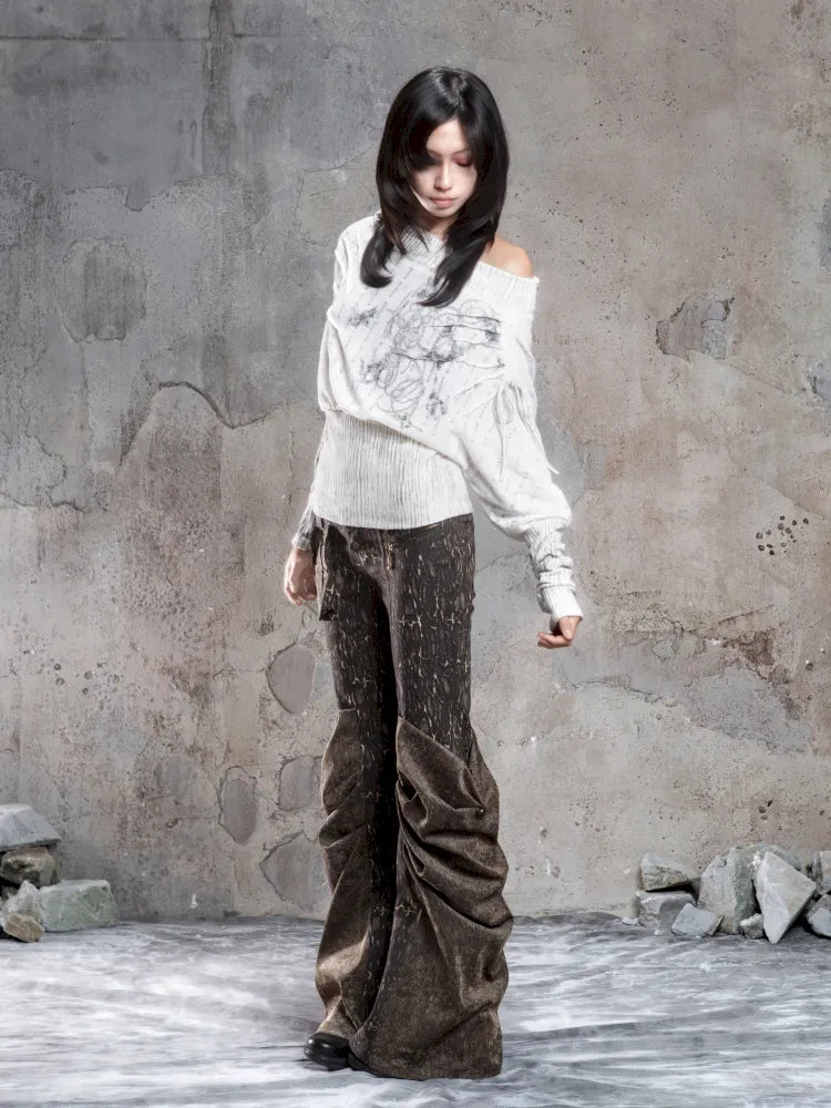Pleated Accents Stylish Slim-Fit Long Flared Pants【s0000014130】