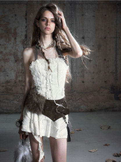 Patchwork Lattice Waisted Dress【s0000013889】