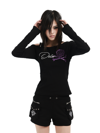 Glitter Pink Skull Zip Top【s0000018359】
