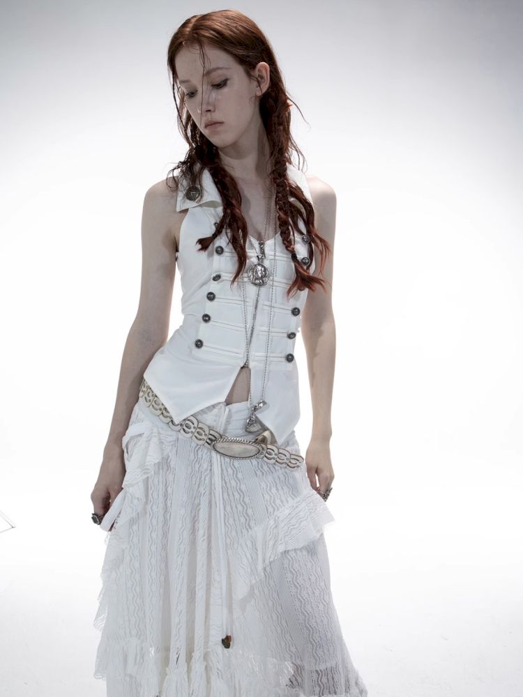 Slim-fit Waist-cinching Zipper Lapel Vest【s0000012707】